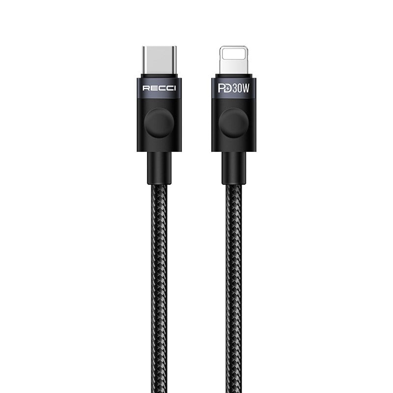 Recci RS50CL Type-C to Lightning PD Örgü Tasarımlı Hızlı Şarj Özellikli Data ve Şarj Kablosu 30W 1M