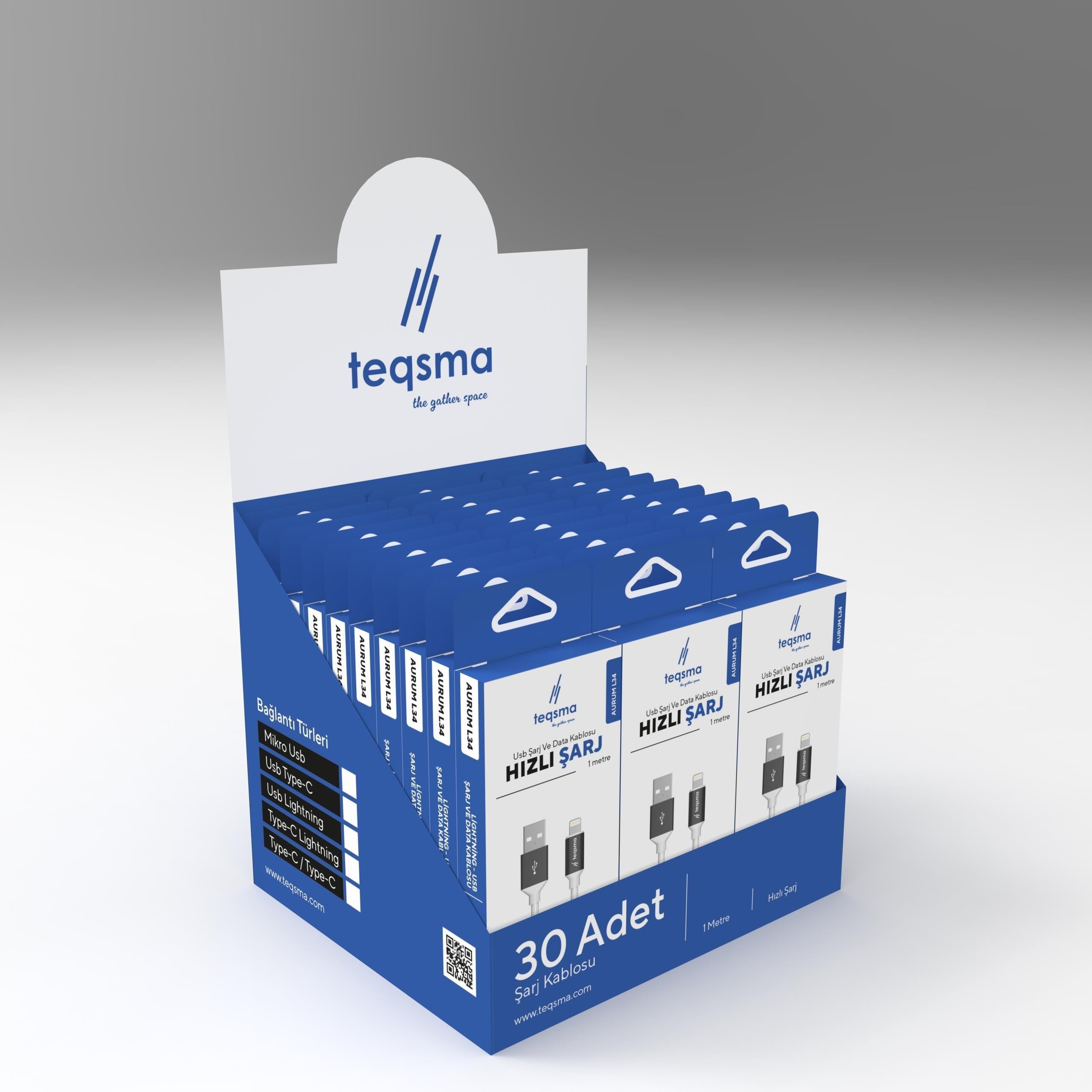 TEQSMA AURUM L34 Lightning - USB Kablo 3.4A 100Cm 30'lu Koli