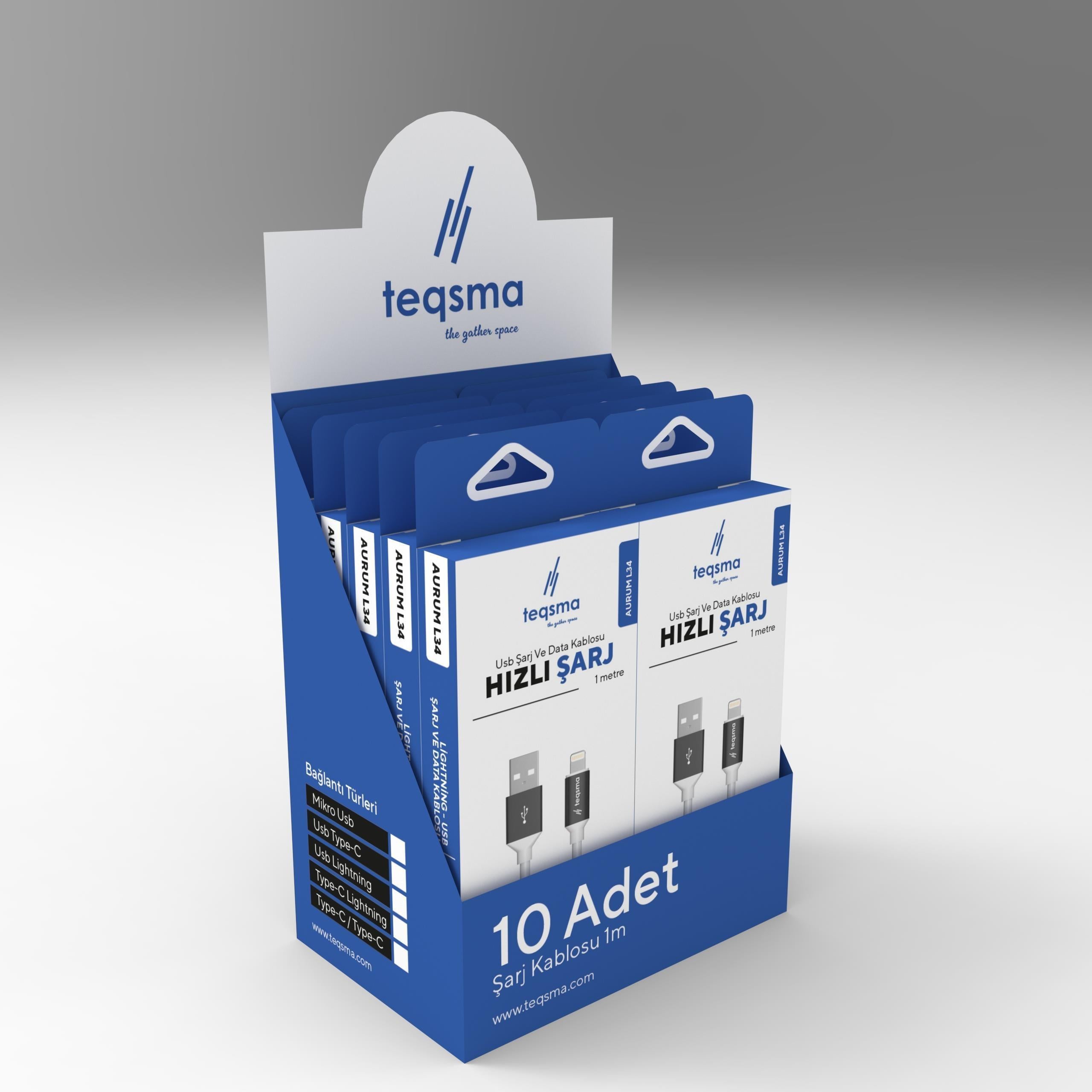 TEQSMA AURUM L34 Lightning - USB Kablo 3.4A 100Cm 10'lu Koli