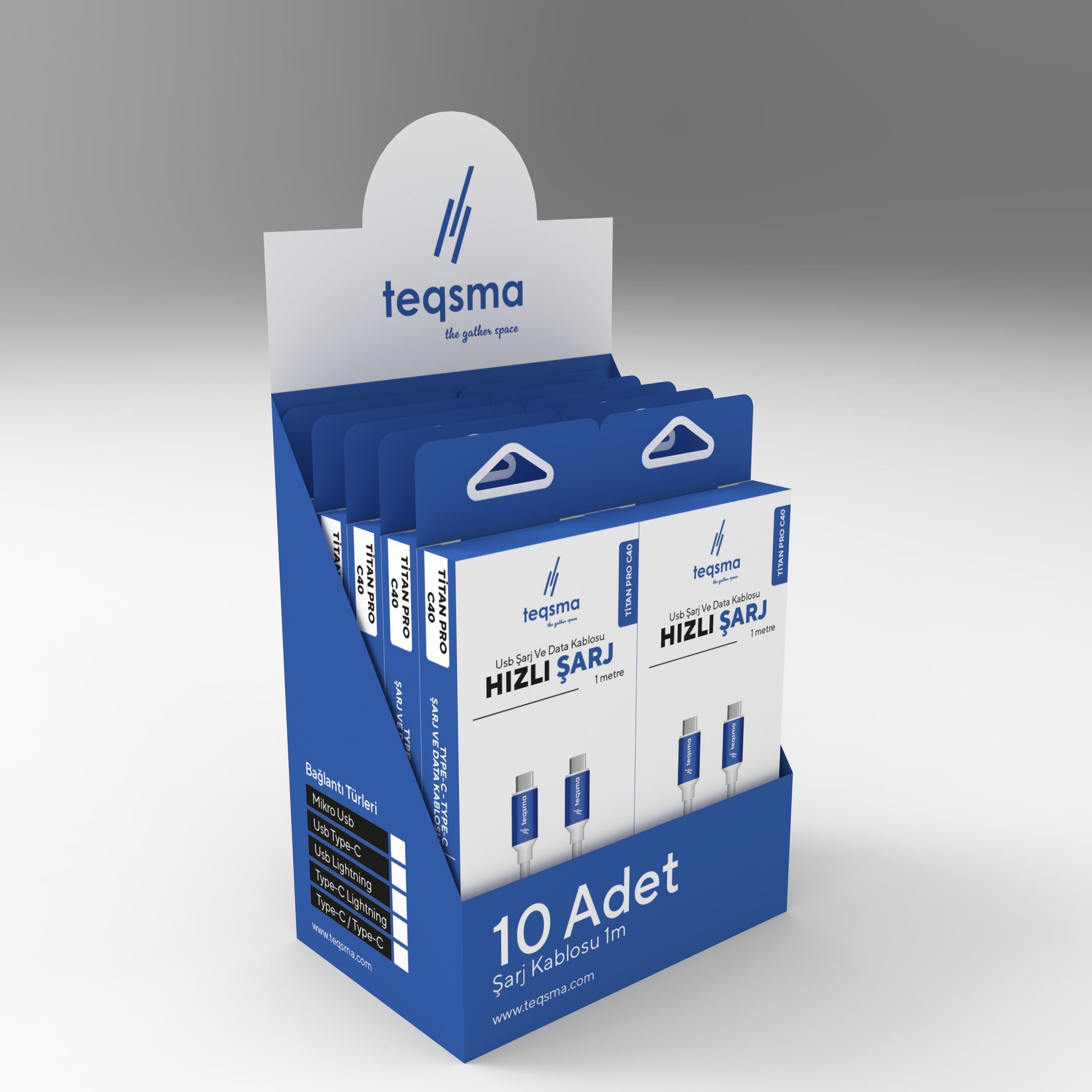 TEQSMA TITAN PRO C40 Type-C - Type-C Kablo 40W 100Cm 10'lu Koli