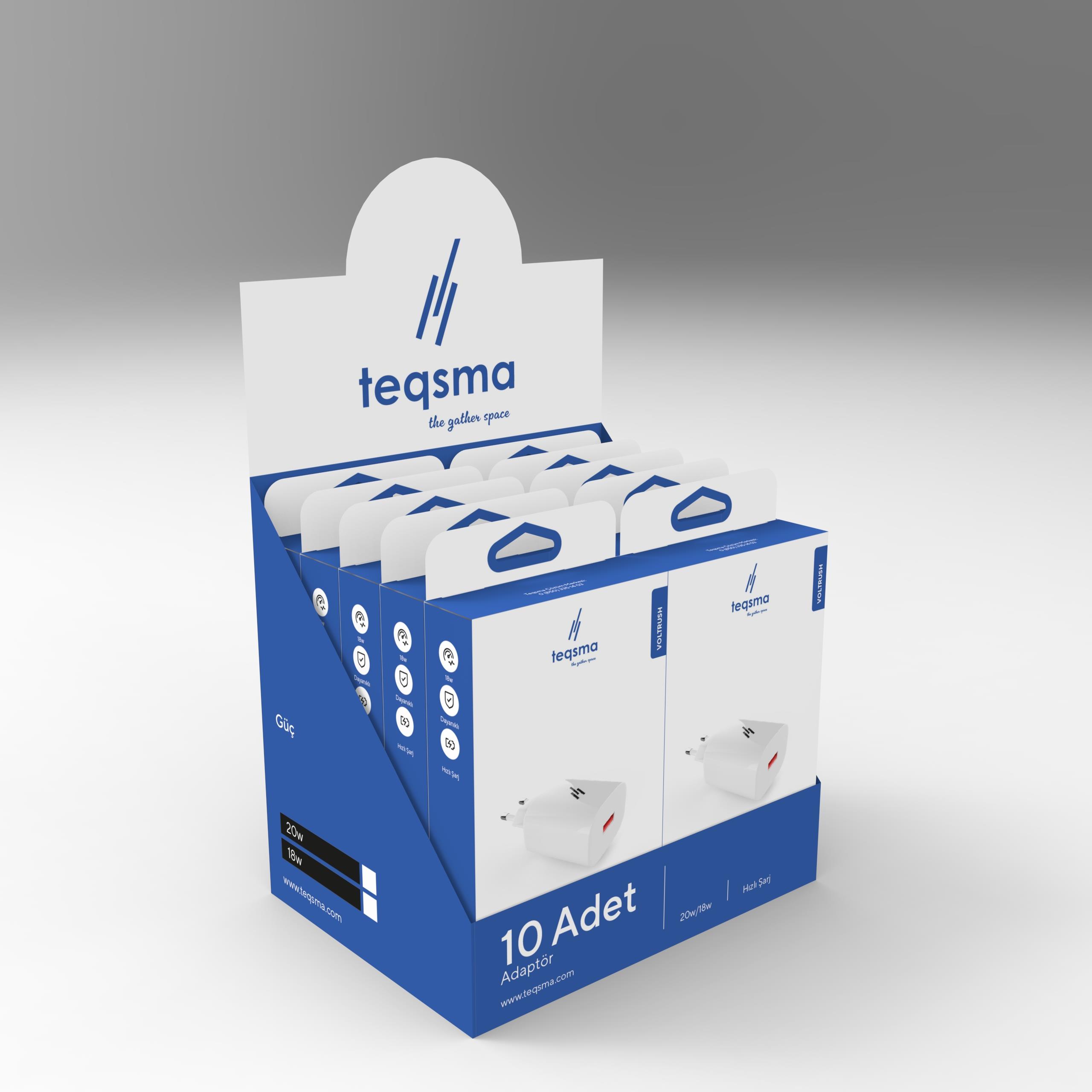 TEQSMA VOLTRUSH USB Hızlı Şarj Adaptörü 18W 10'lu Koli