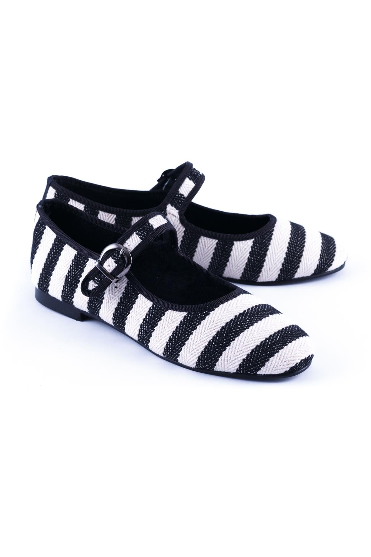 Black Striped Mary Jane Flats