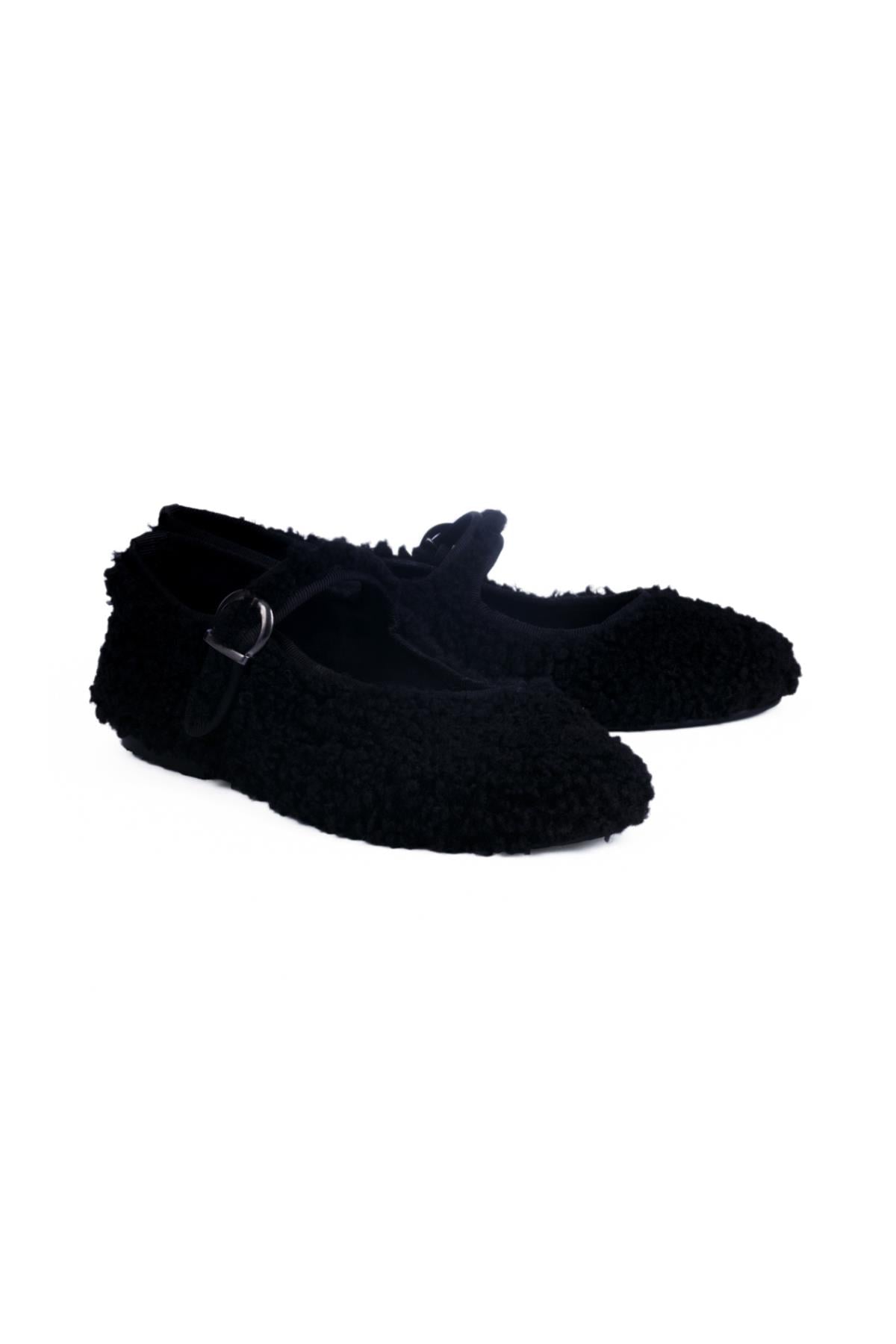 Black Teddy Mary Jane Flats