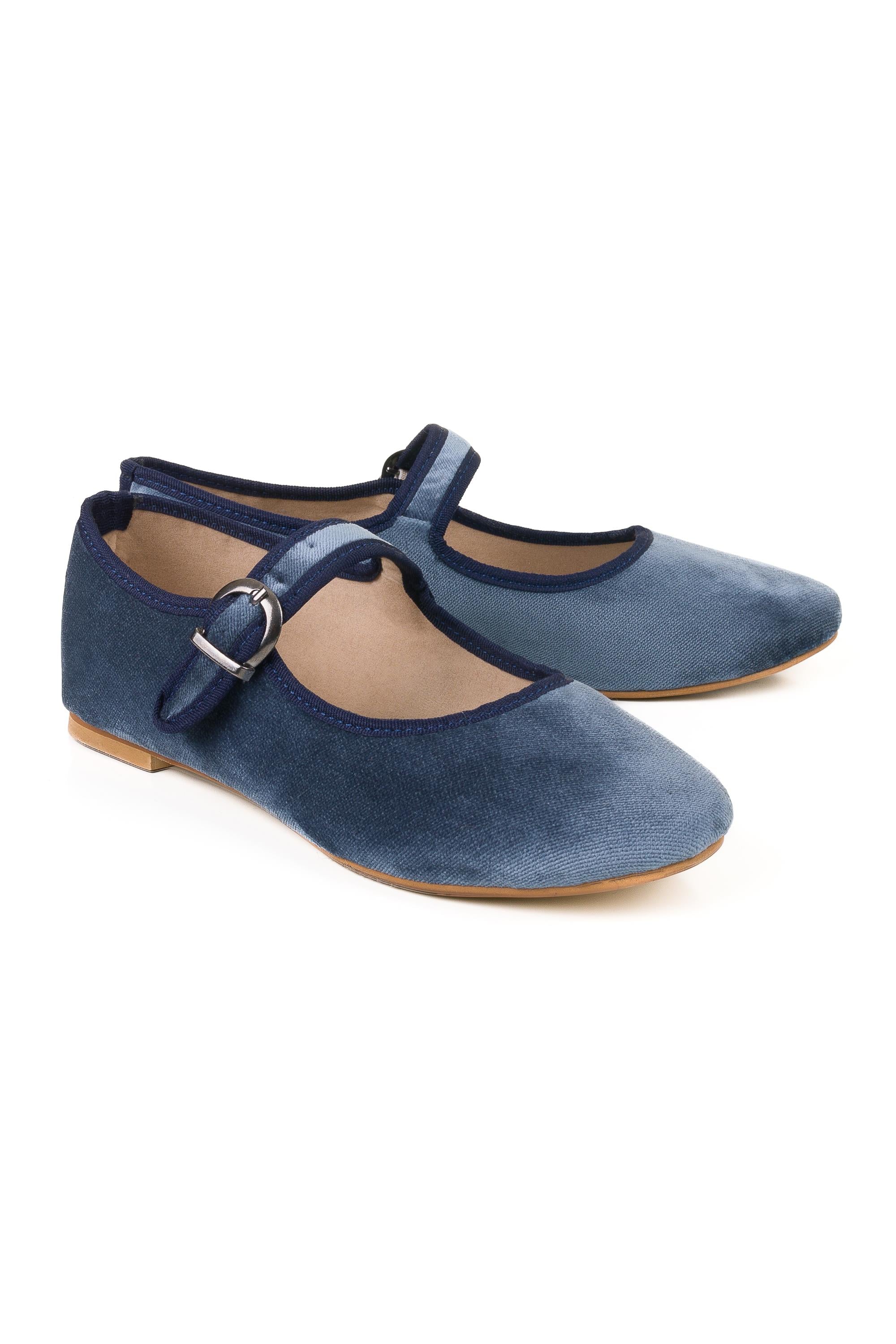 Blue Velvet Mary Jane Flats