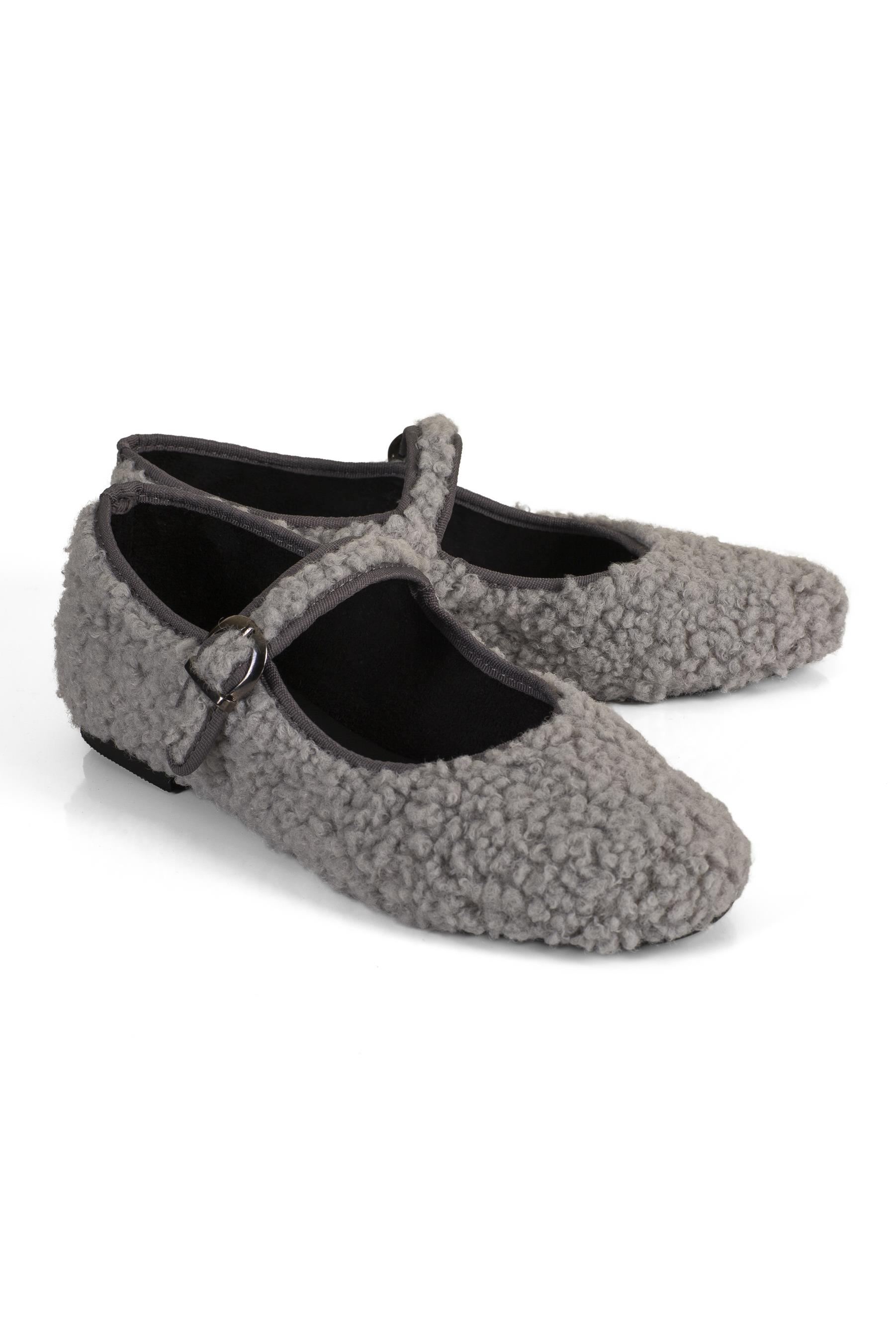 Grey Teddy Mary Jane Flats