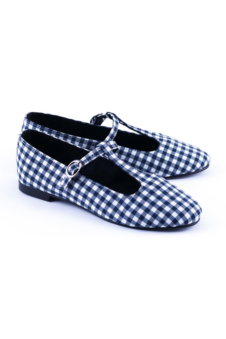 Navy GinghamT-Bar Flats