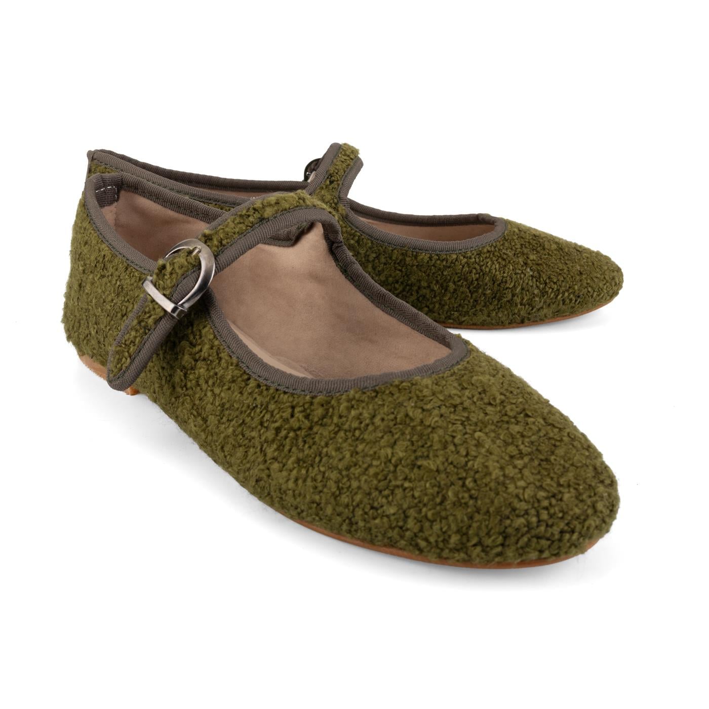 Olive Bouclé Mary Janes