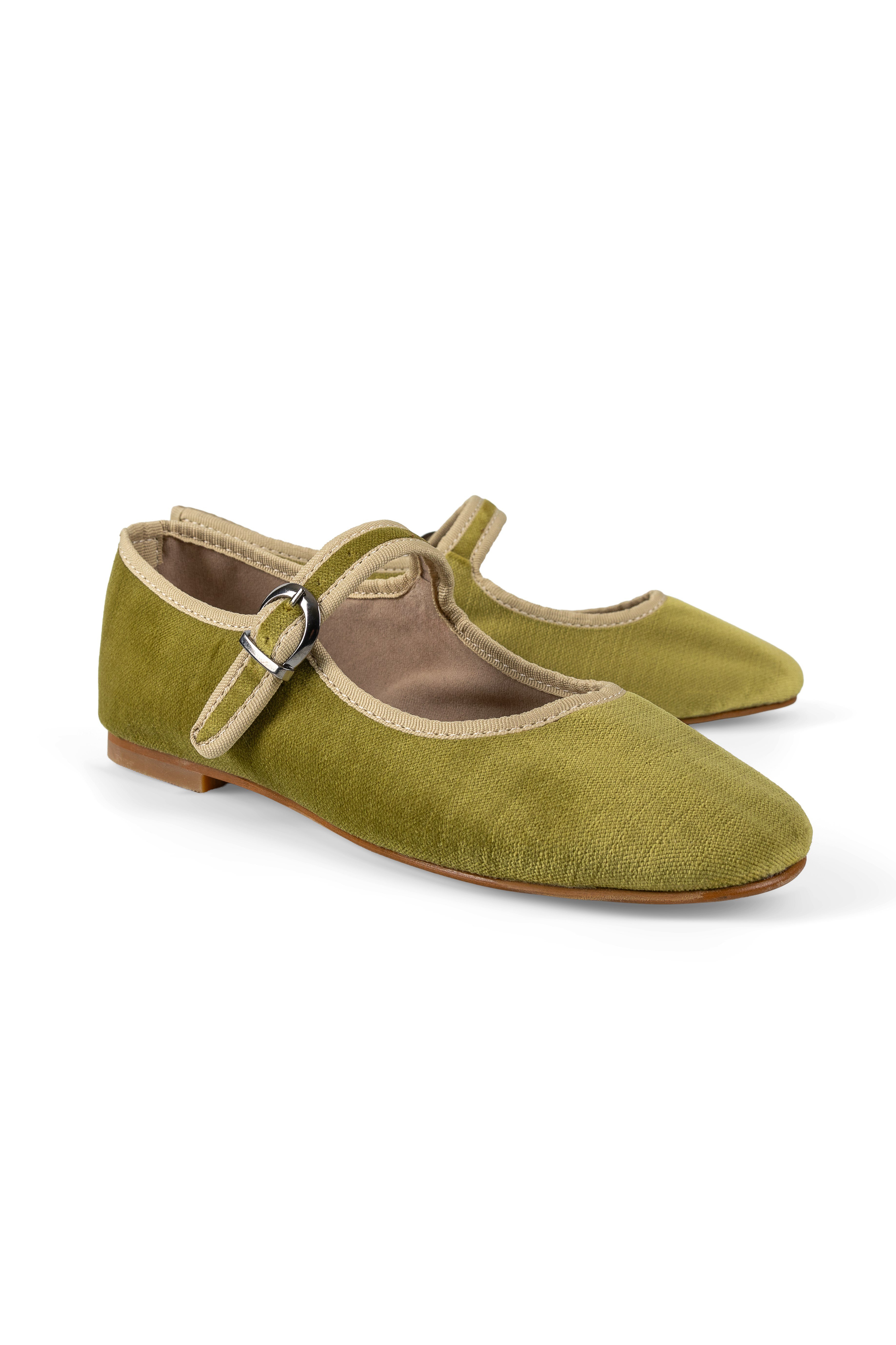 Olive Velvet Mary Jane Flats