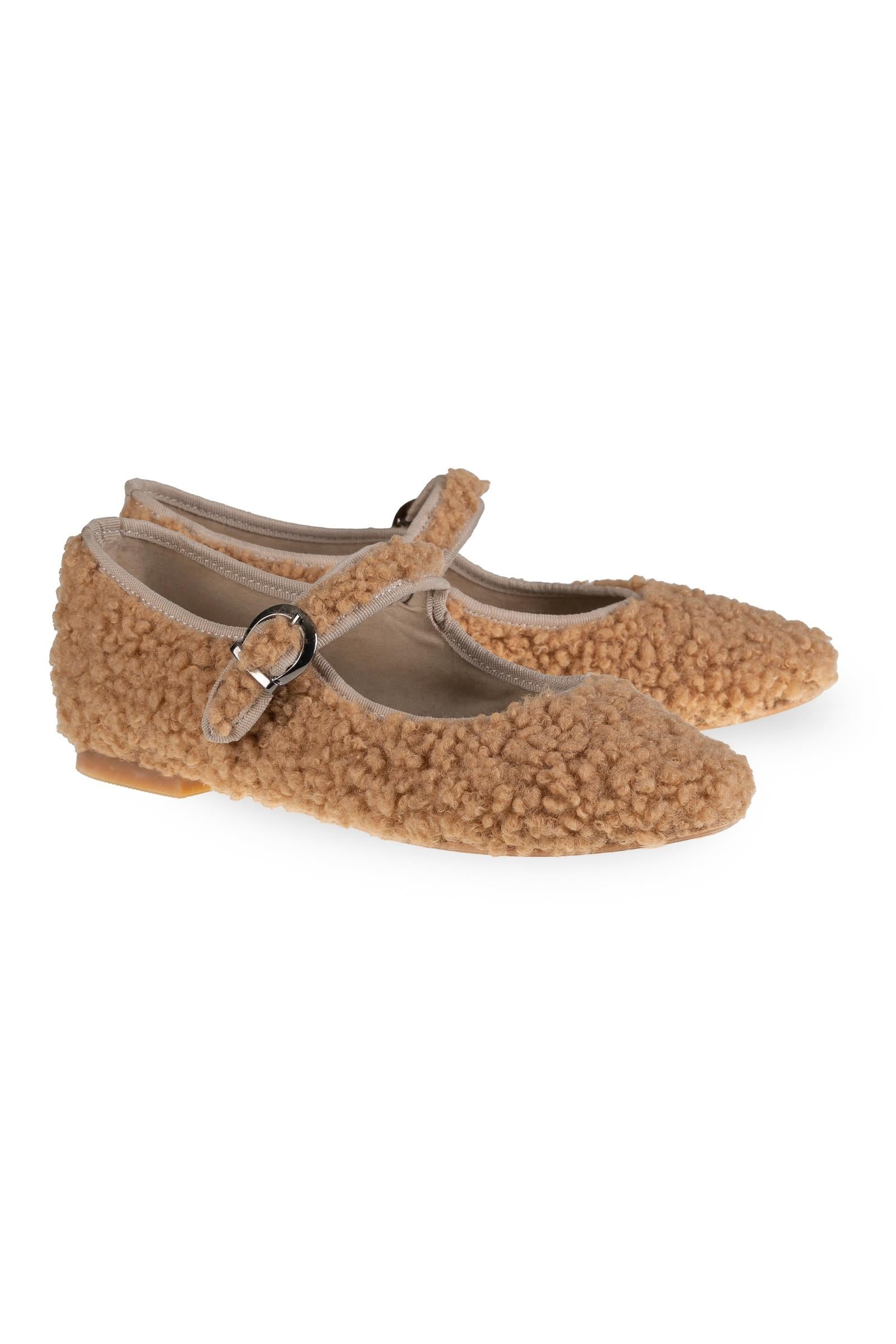 Tan Teddy Mary Jane Flats