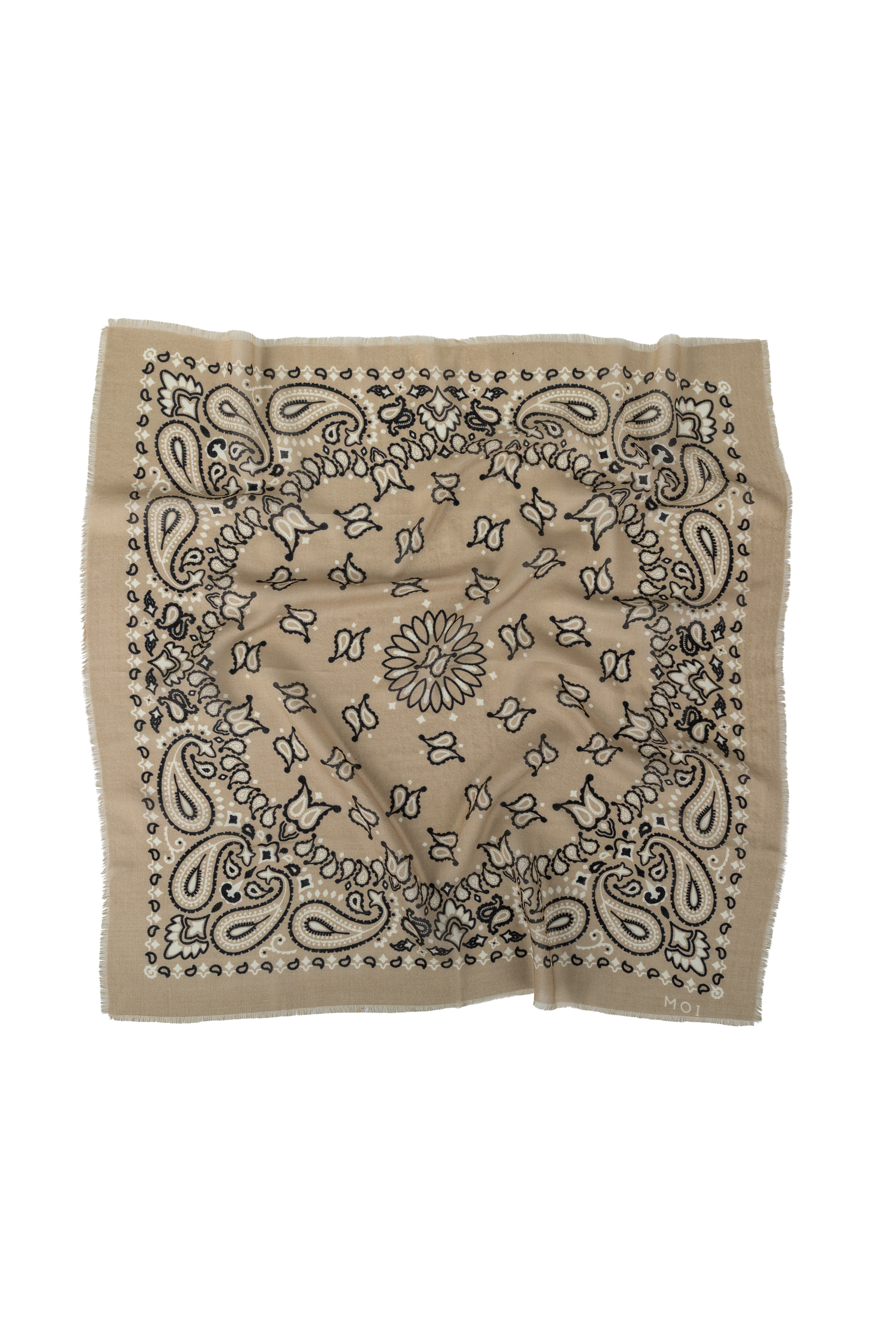 The Printed Shawl – Silk & Wool Blend(Soft Beige)