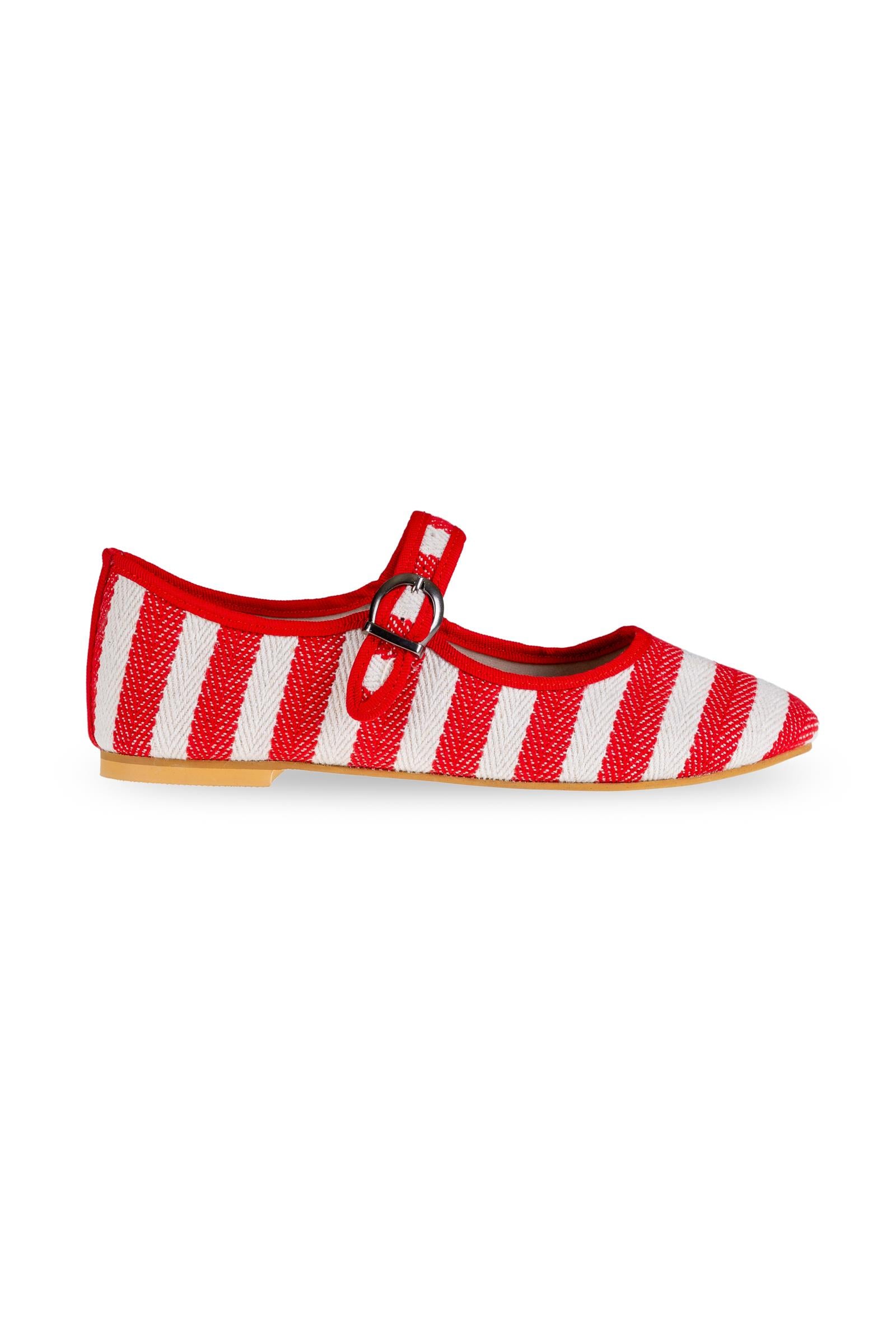 Red Striped Mary Jane Flats