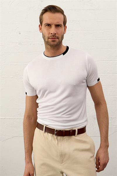 T-SHIRTDangerErkek Garnili Klasik Kalıp Yazlık Triko T-shirt Beyaz
