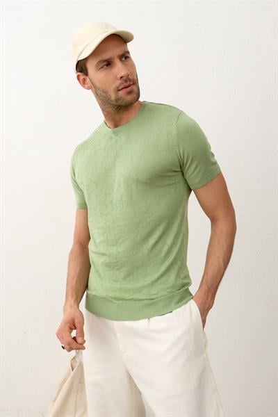 Triko T-ShirtDangerErkek Modelli Bisiklet Yaka Klasik Kalıp Yazlık Triko Tişört Yeşil