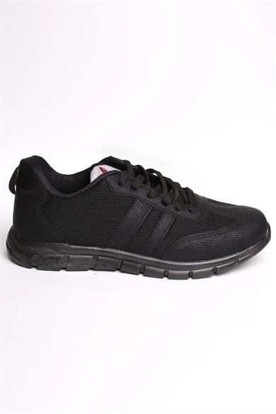 Erkek Siyah-siyah Bağcıklı 2 Çizğili Günlük Sneaker