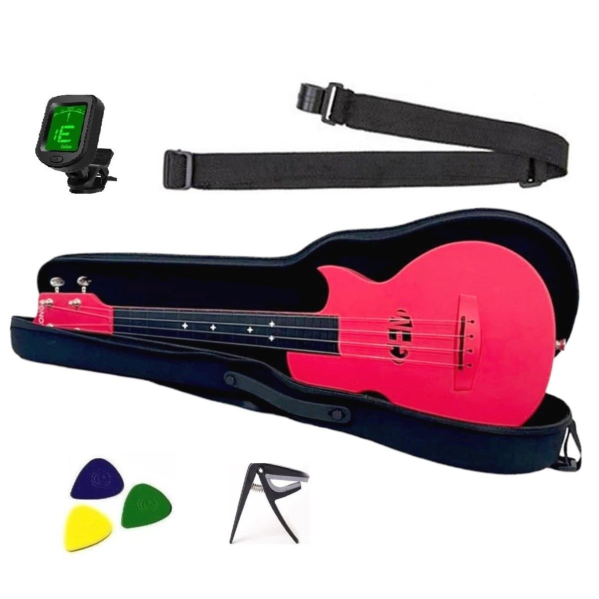 Longa Profesyonel Carbon Fiber Ukulele Seti ( Kırmızı)