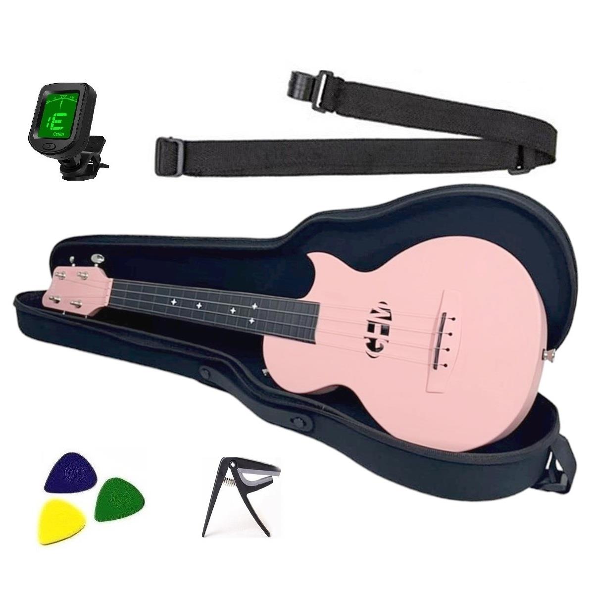 Longa Profesyonel Carbon Fiber Ukulele Seti ( Pembe)