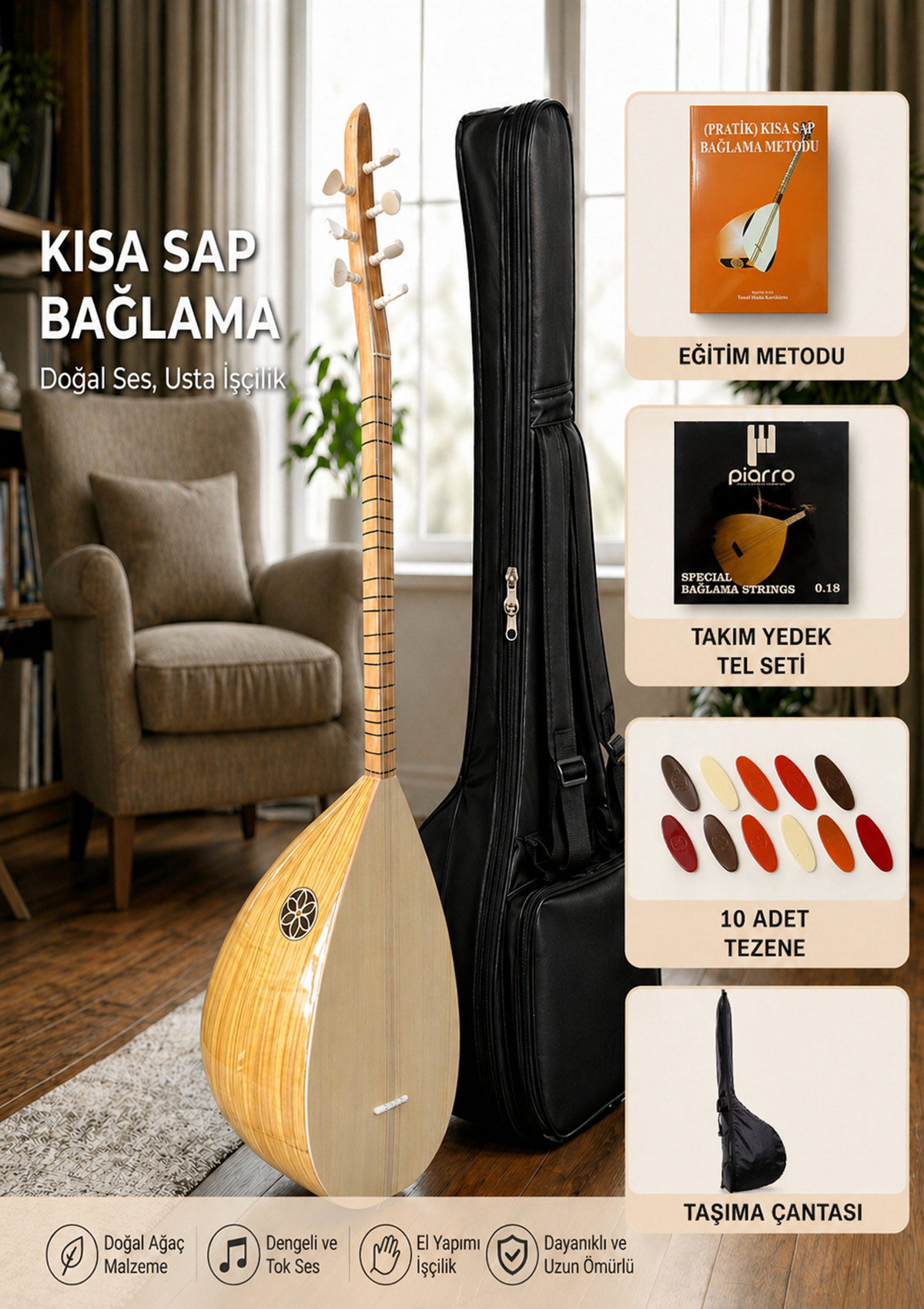 Piarro Dut Ağacı Kısa Sap Bağlama Seti