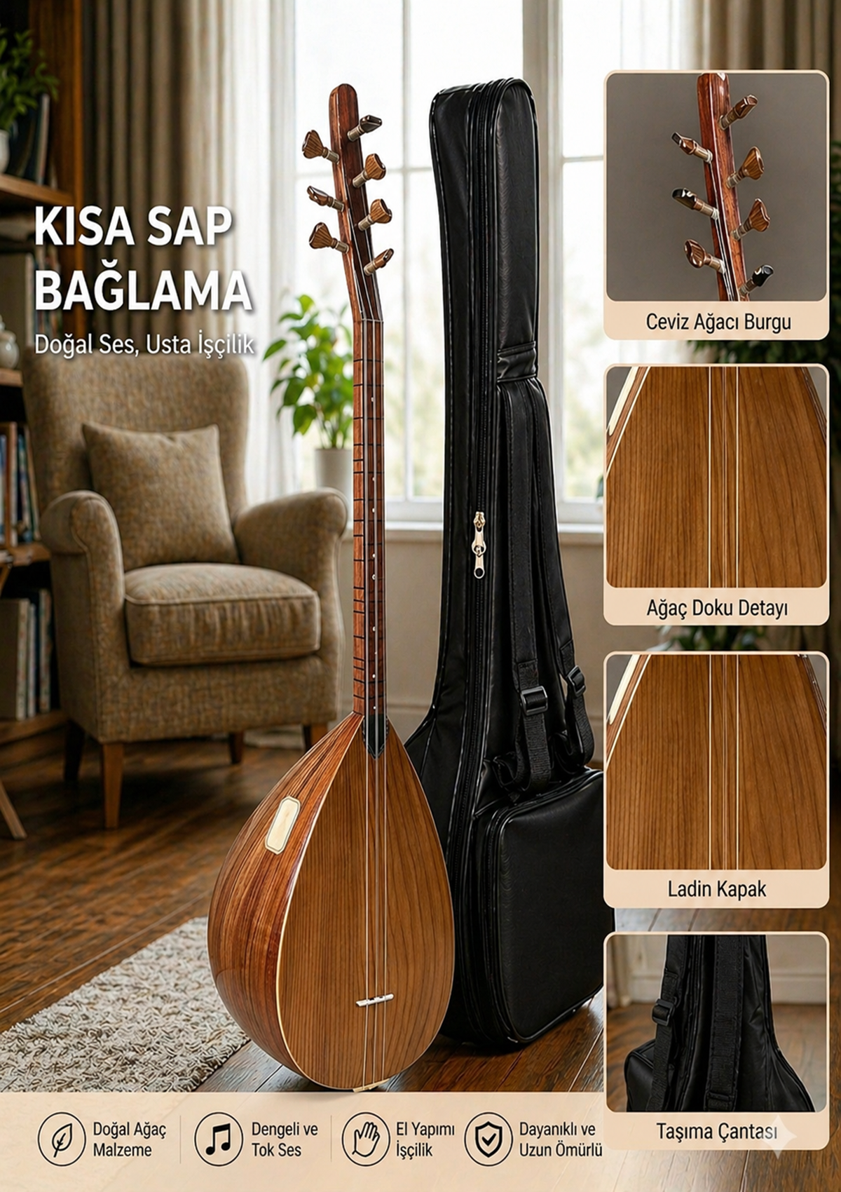 Piarro Kısa Sap Maun Ağacı Termo Kapak Bağlama