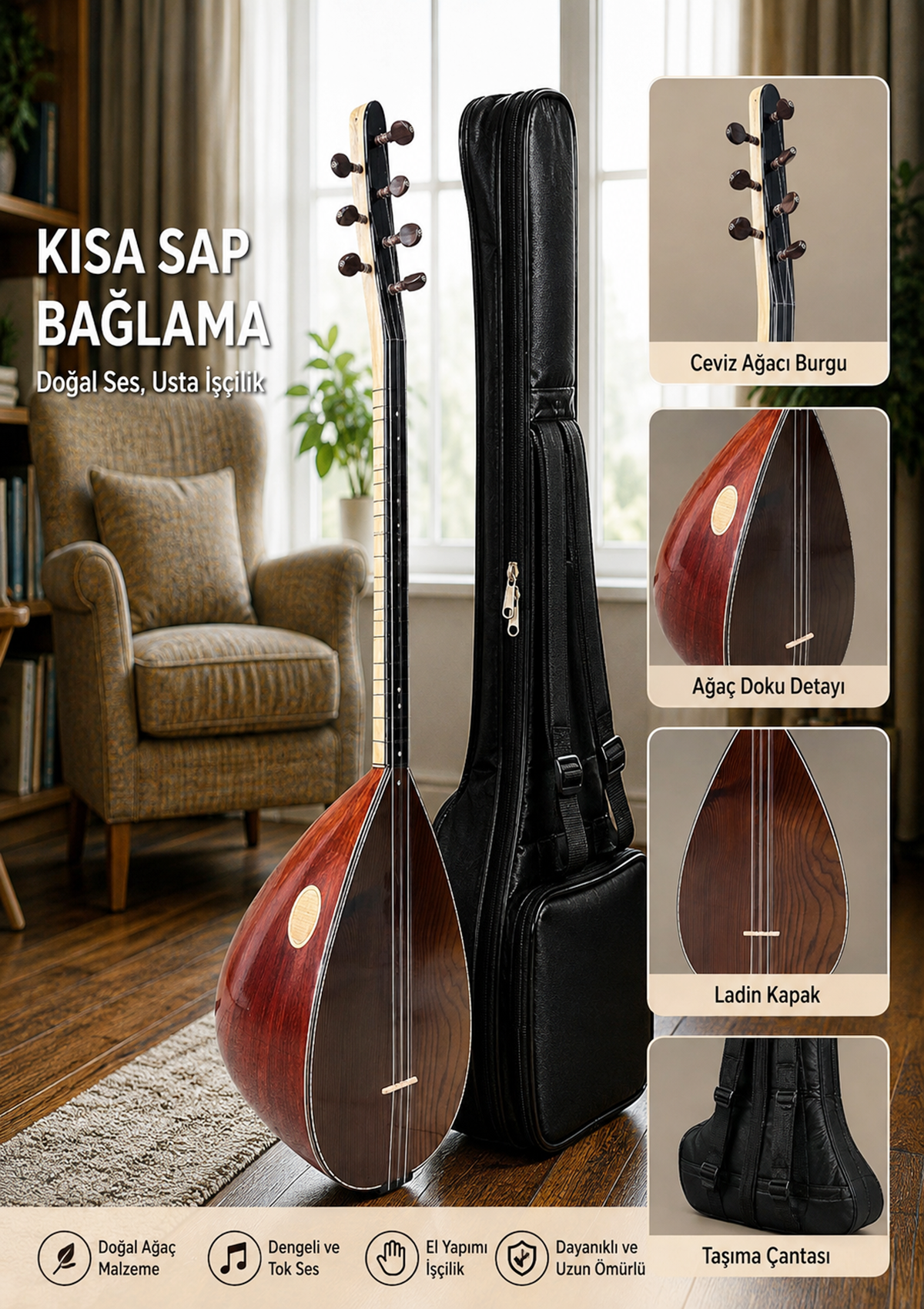 Piarro Profosyonel Kısa Sap Ardıç Bağlama