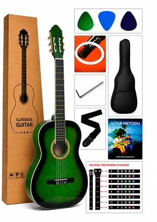 Victor Klasik Gitar Seti Yeşil Renk 