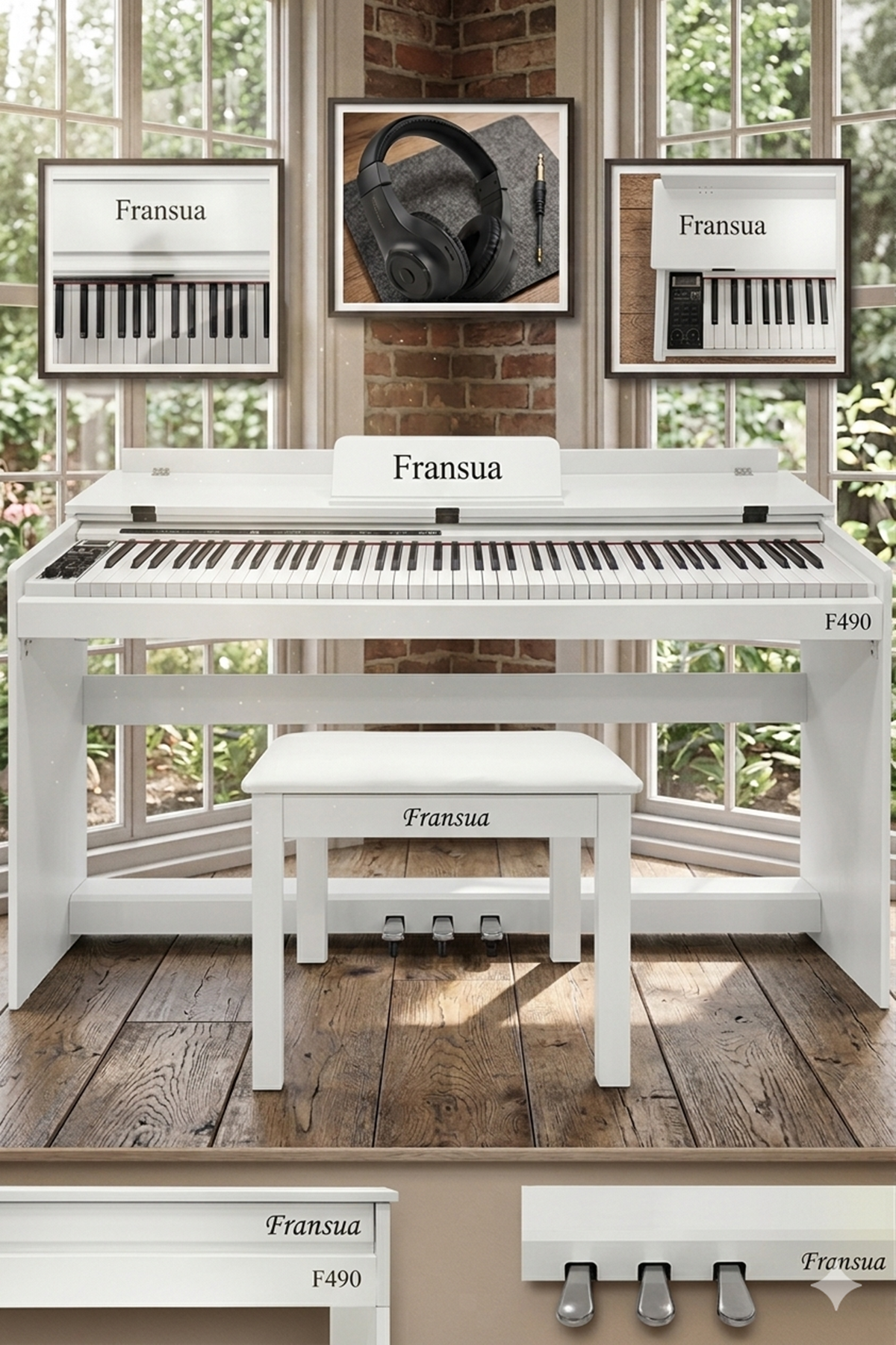 Fransua F490WH Dijital Piyano Beyaz Tus Hassasiyetli ( Tabure ve Kulaklık Hediyeli )