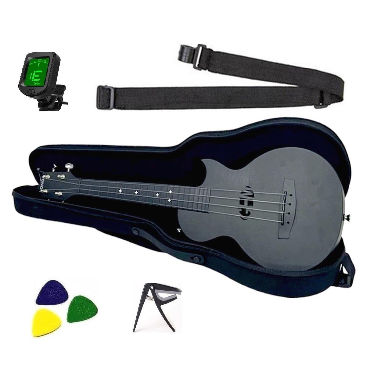 Longa Profesyonel Carbon Fiber Ukulele Seti ( Siyah)