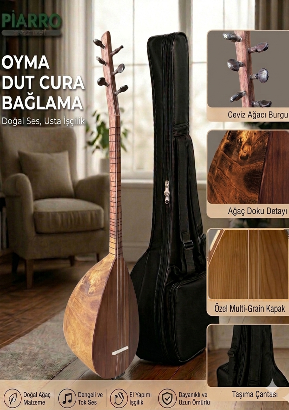 Oyma Dut Ağacı Cura Bağlama ( Kanada Kapak )