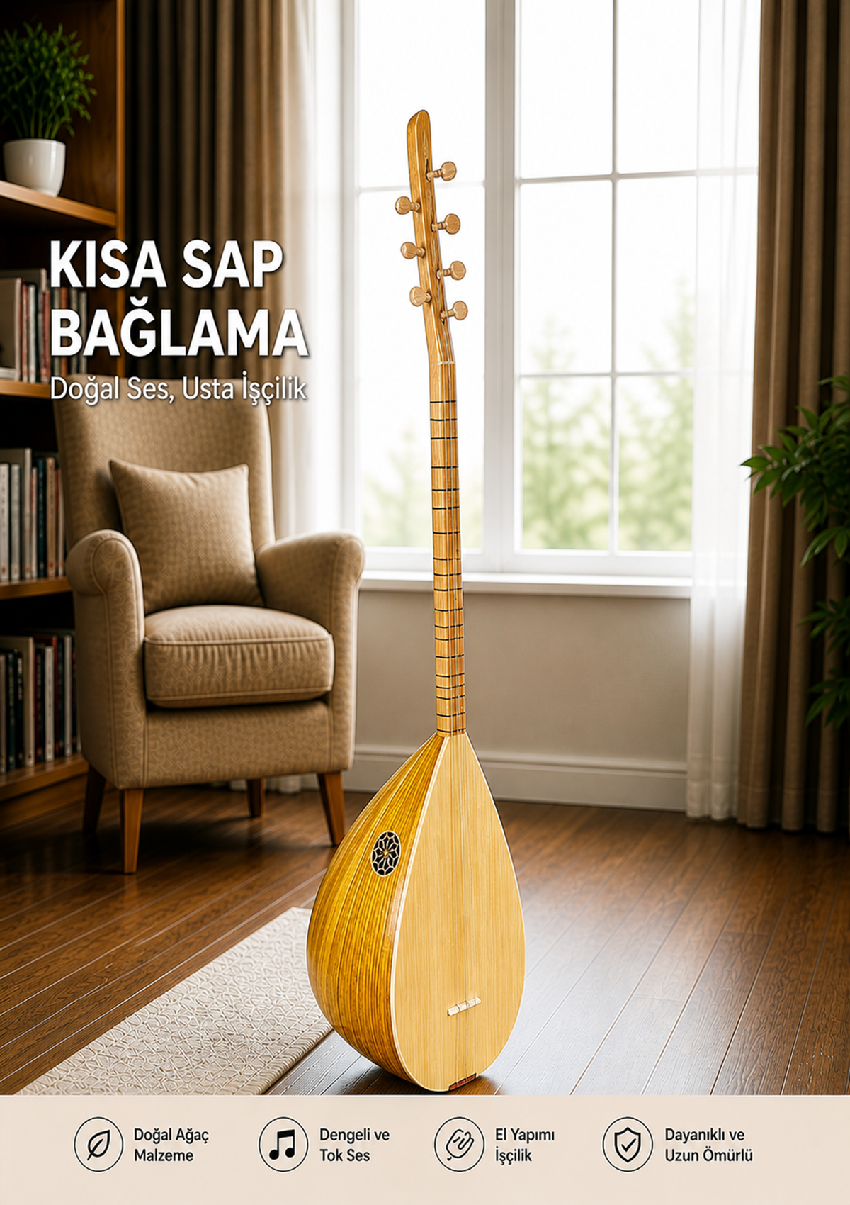 Piarro Bağlama Yaprak Dut Kısa + Kılıf Hediyeli
