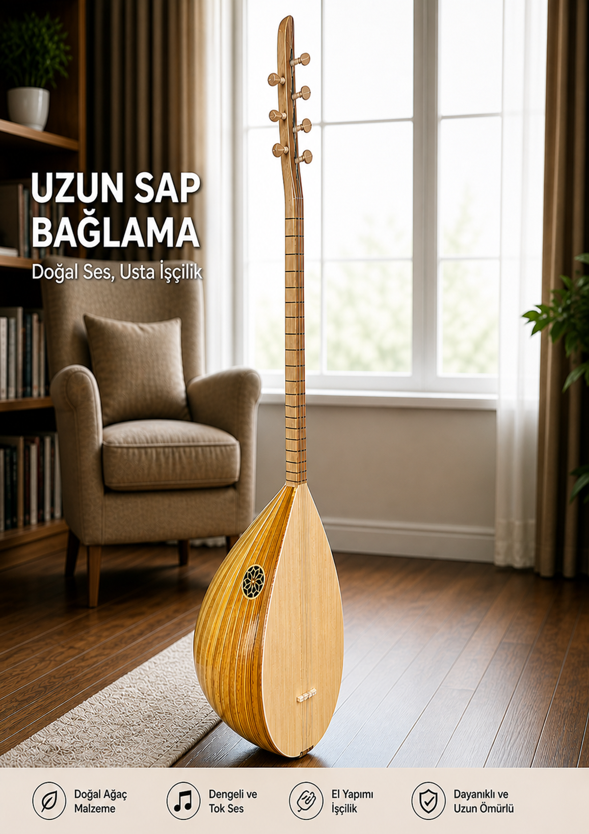 Piarro Bağlama Yaprak Dut Uzun + Kılıf Hediyeli