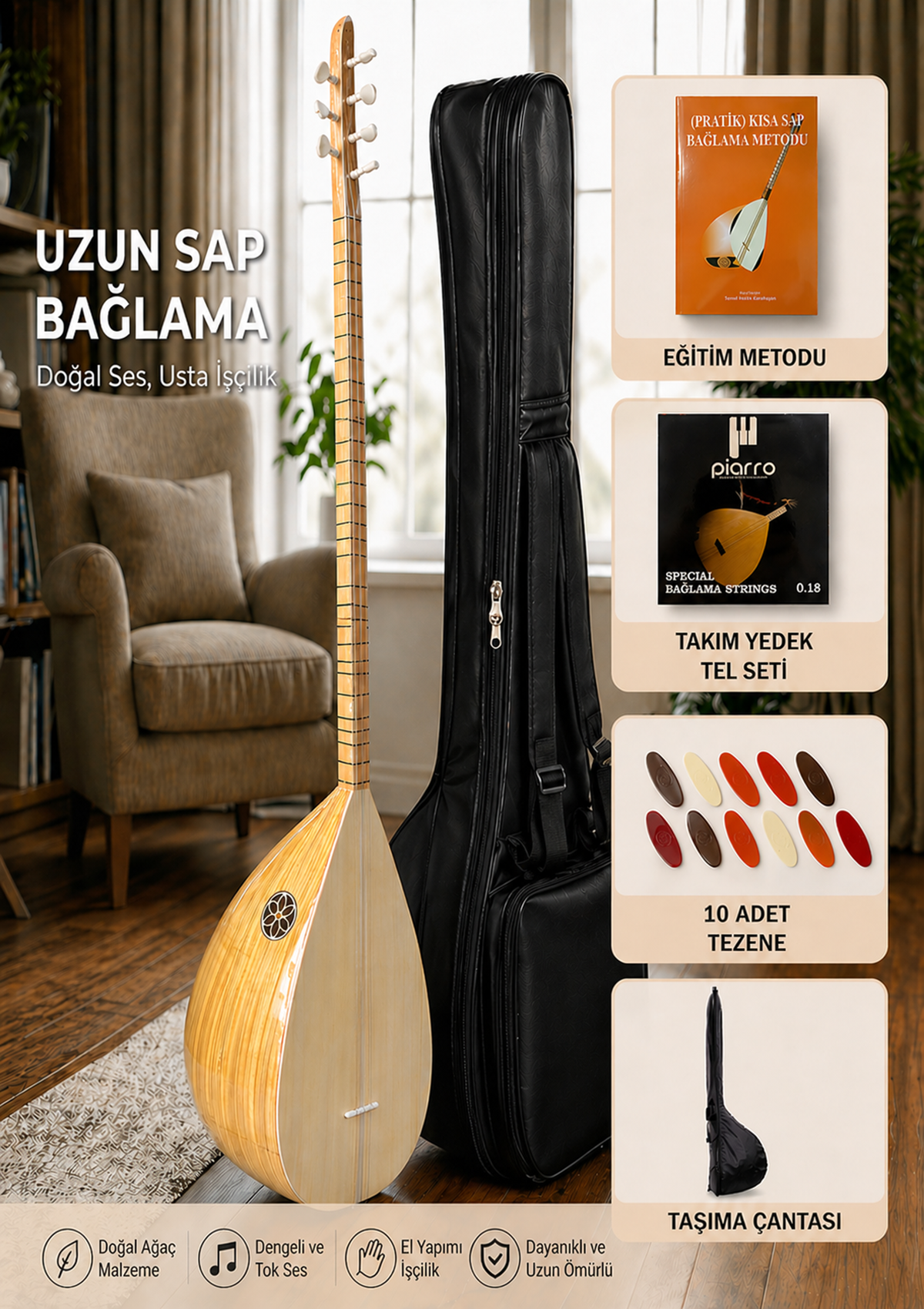 Piarro Dut Ağacı Uzun Sap Bağlama Seti