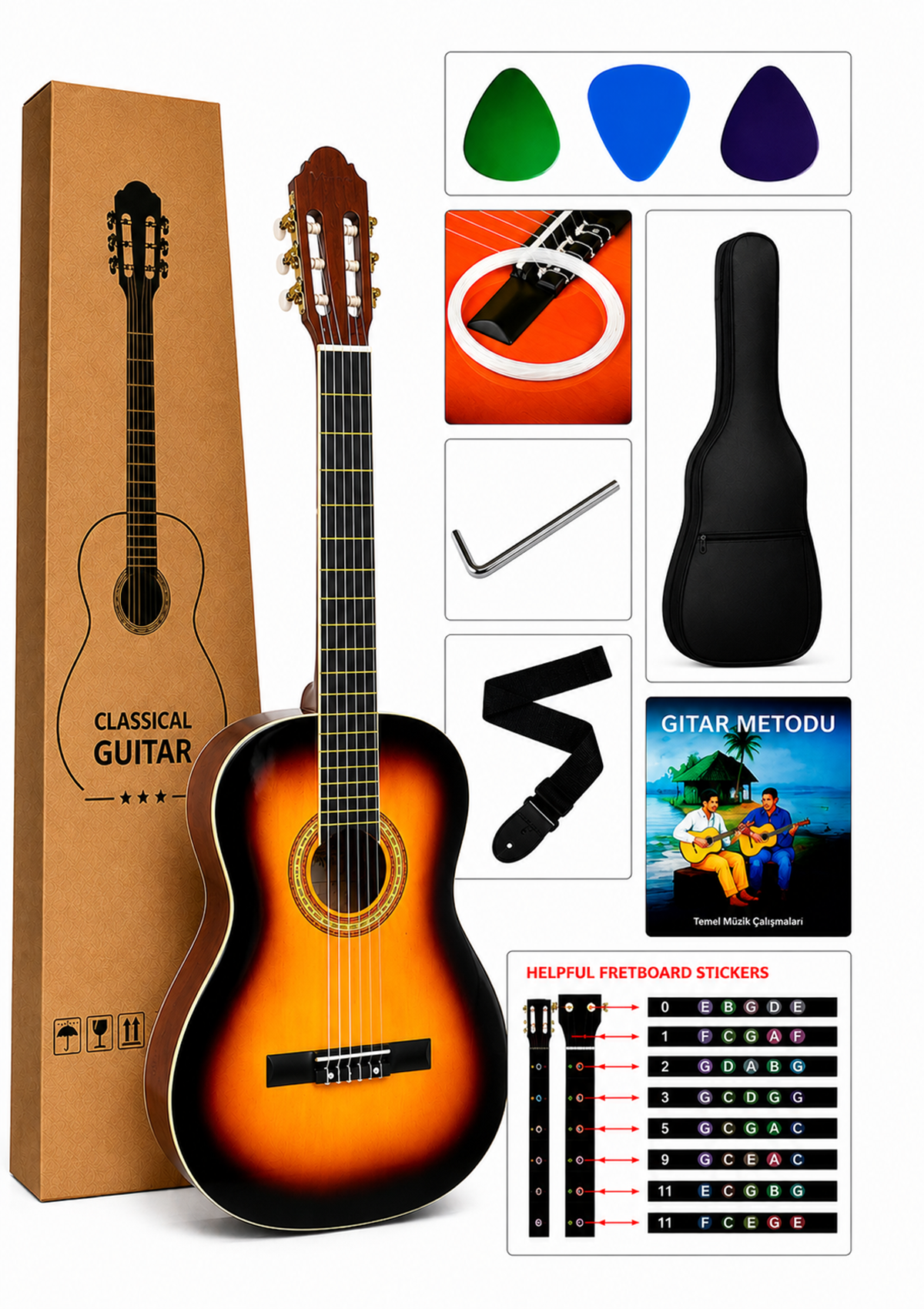 Victor Klasik Gitar Seti Gün Batımı Renk