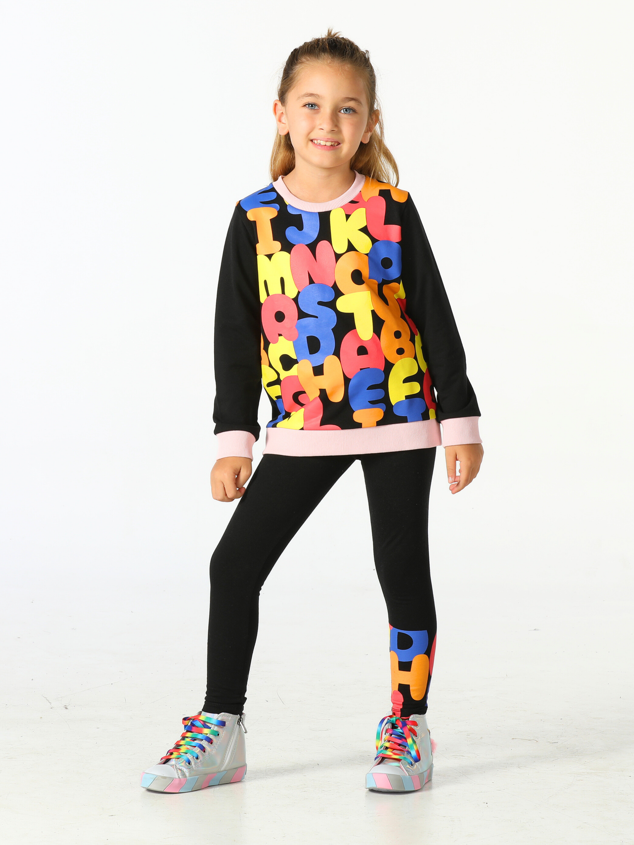 Alphabet Desenli Kız Çocuk Sweatshirt Takım
