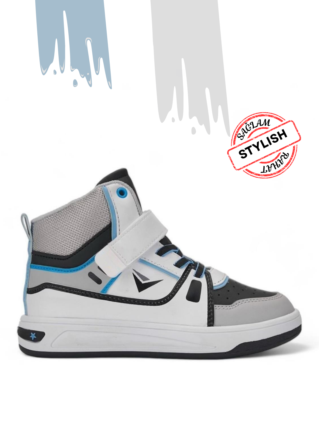 Beyaz Gri Erkek Çocuk Sneakers Spor Aayakkabı