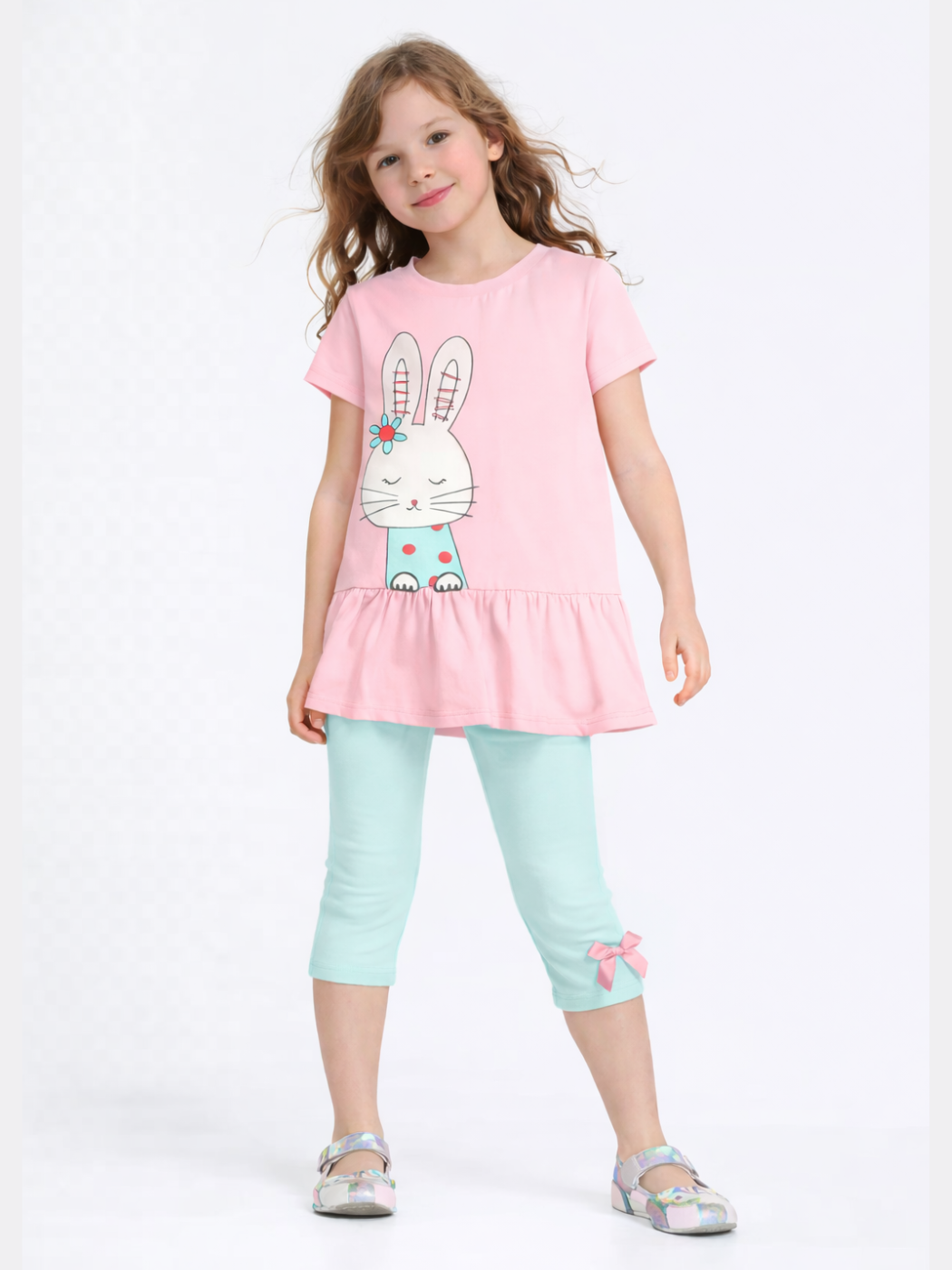 Bunny Kolları Fırfırlı Tunik + Tayt Takım