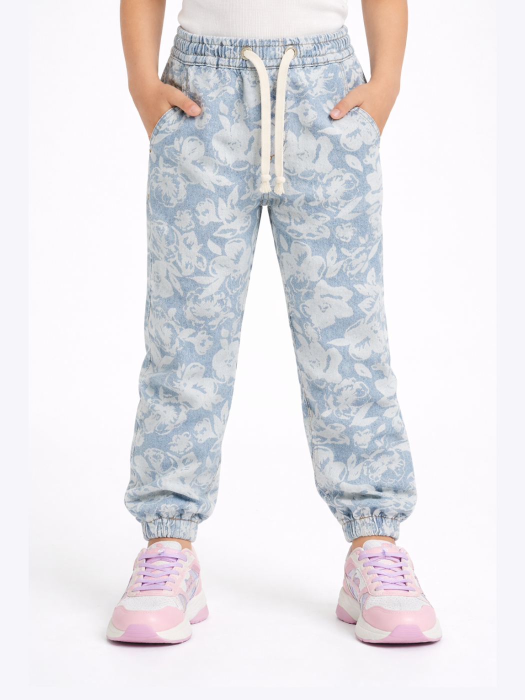 Çiçekli Stone Wash Kız Jogger Pantolon