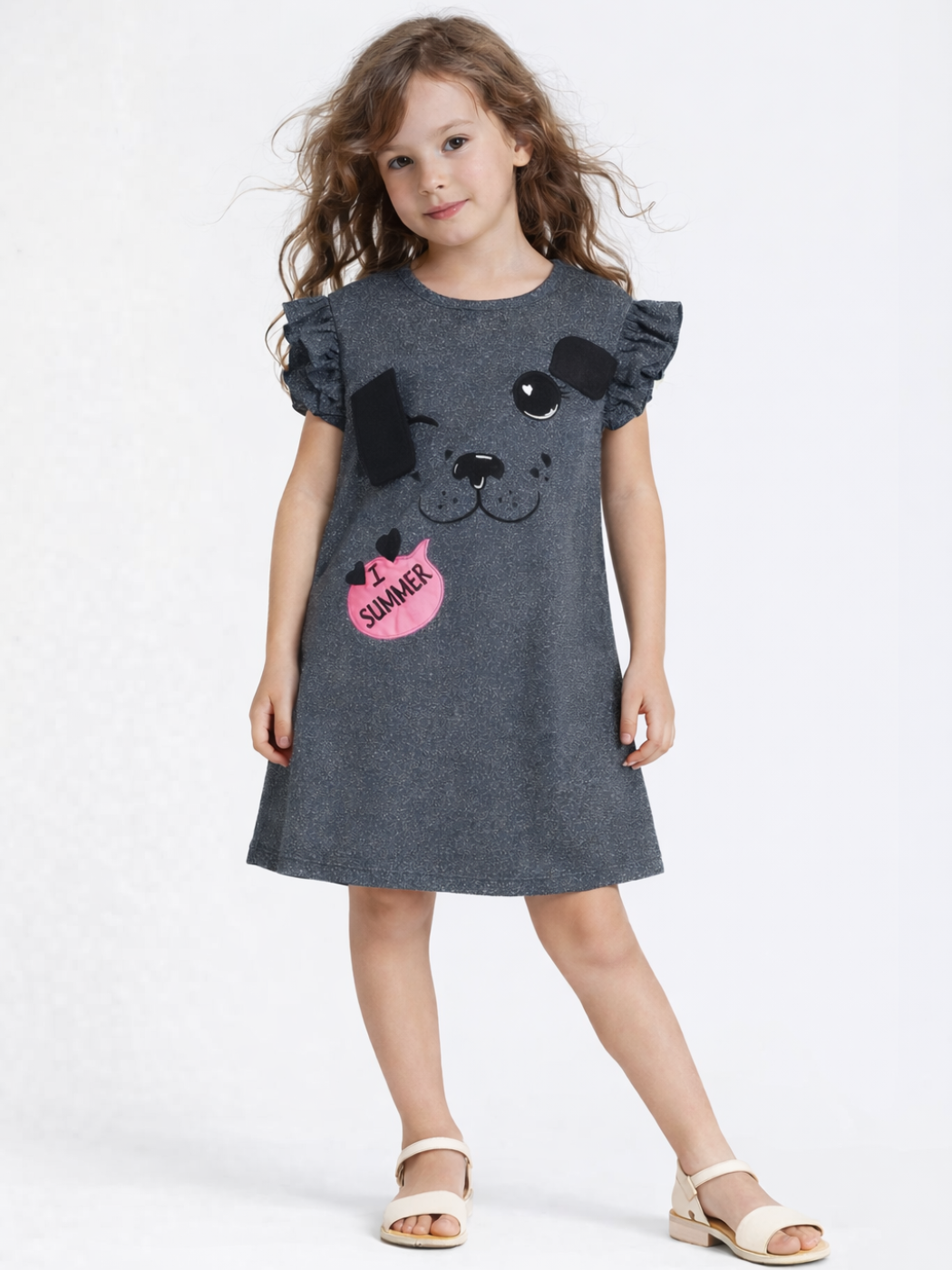 Cute Dog Simli Kız Çocuk Elbise