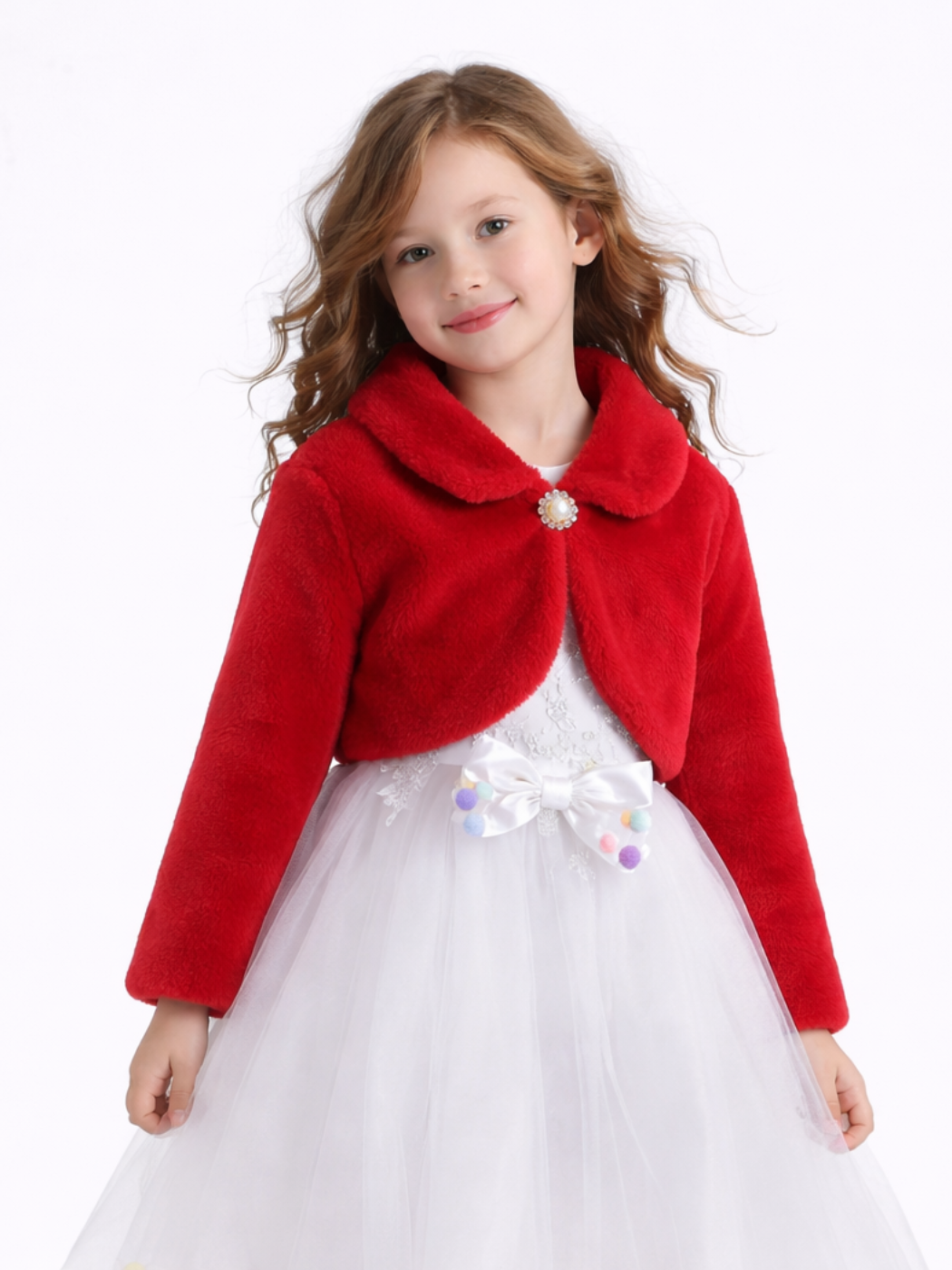 Kırmızı Kız Çocuk Peluş Bolero 