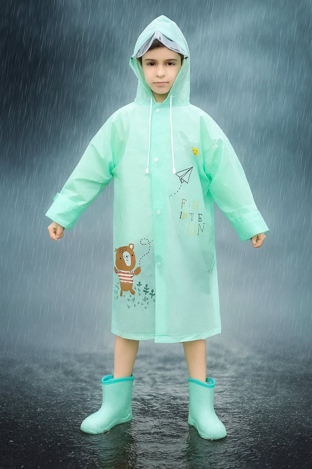 Turkuaz Unisex Çocuk Yağmurluk
