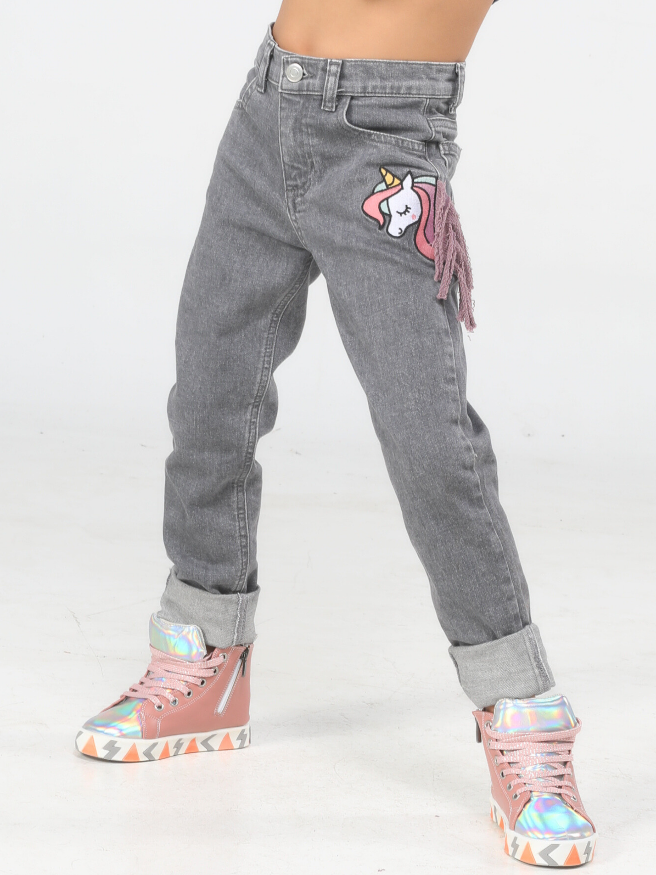 Unicorn Grey Washed Kız Jeans