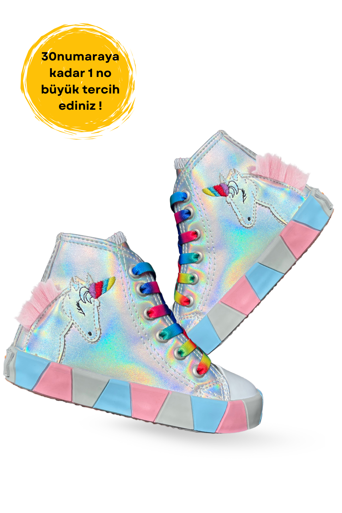 Unicorn Hologram Yandan Dikişli Ortopedik Kız Sneakers