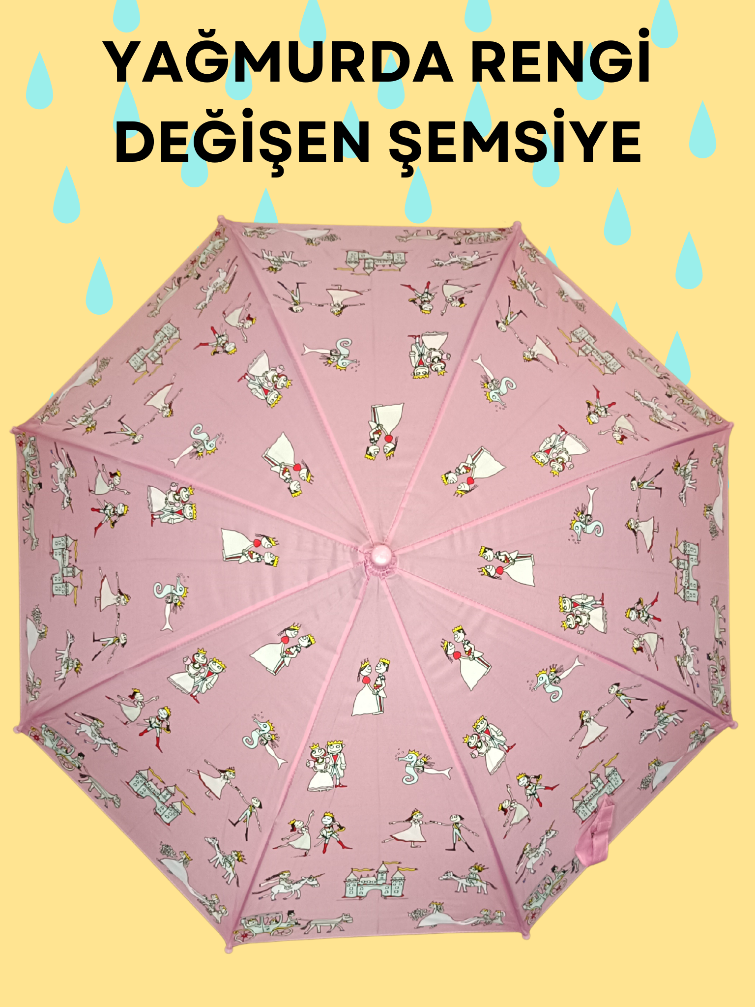 Yağmurda Rengi Değişen Pembe Kız Çocuk Şemsiye