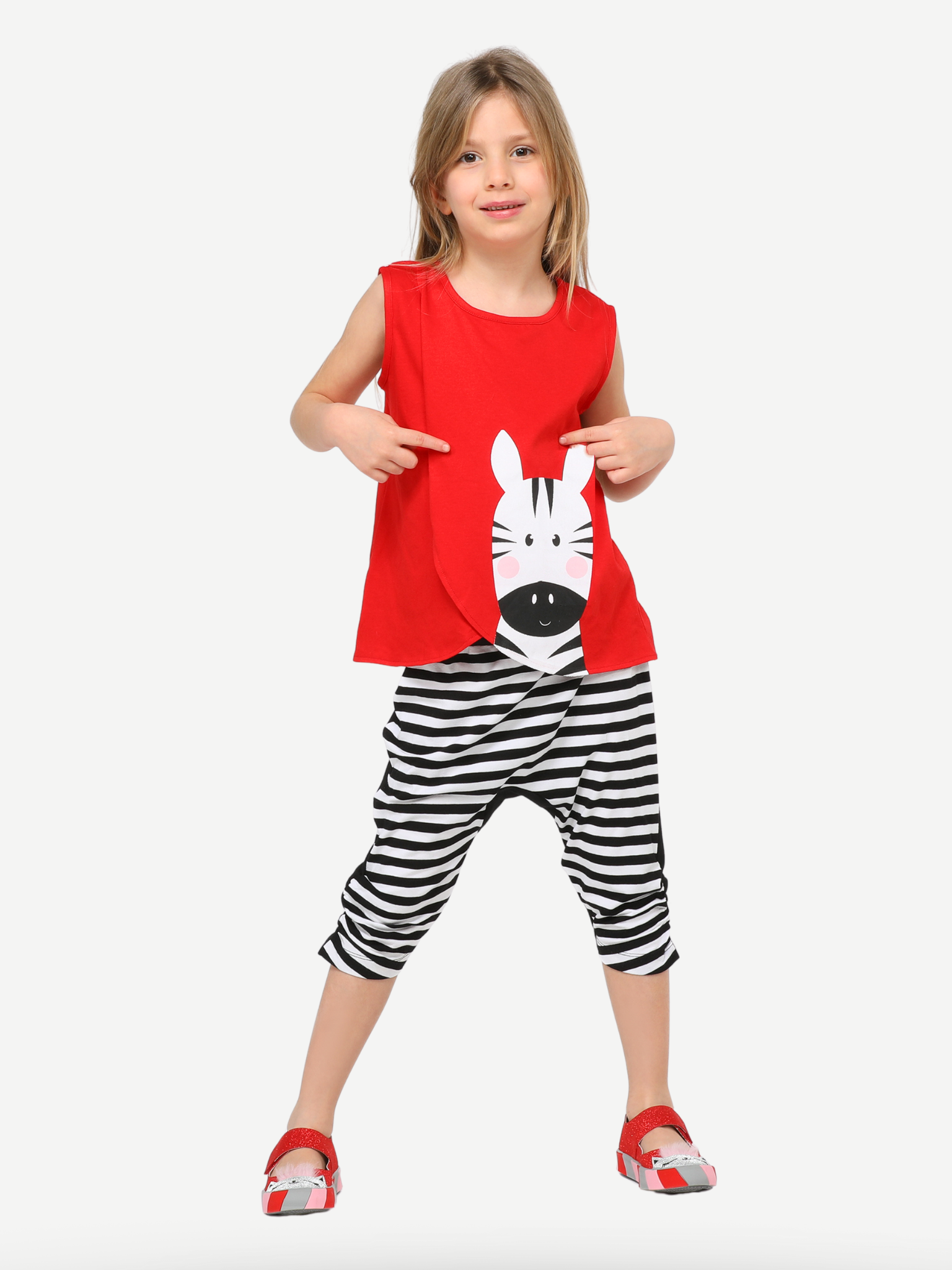 Zebra Çizgili Baggy Kapri Takım