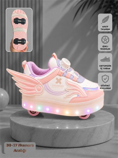Işıklı Patenli 3d Pembe Kız Çocuk Ayakkabı