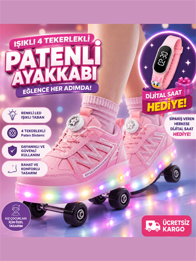 Patenli Kız Çocuk Ayakkabı PEMBE - LİLA Tak Çıkar Tekerlekler