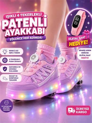 Patenli Kız Çocuk Ayakkabı PEMBE - LİLA Tak Çıkar Tekerlek