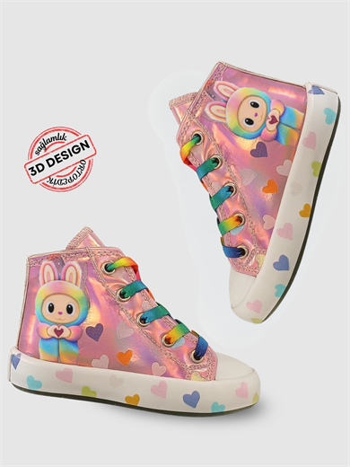 Pembe Hologram Kız Çocuk Fermuarlı Sneaker