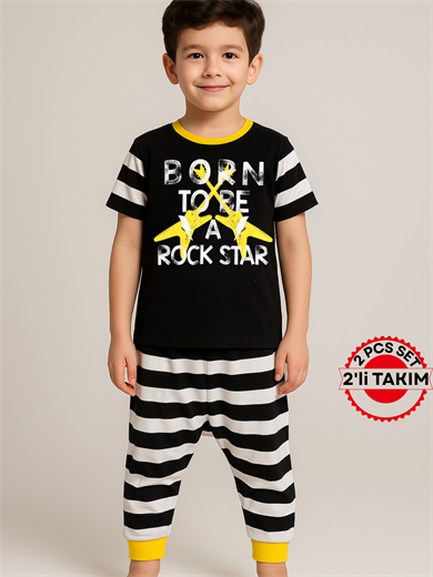 Rocker Çizgili Kapri + T-shirt Takım