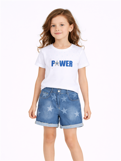 Stars Denim Şort & T-shirt Takım