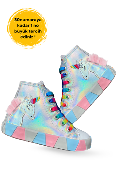 Unicorn Hologram Yandan Dikişli Ortopedik Kız Sneakers