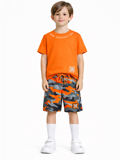 X Kamuflaj Baskılı Kordonlu Şort & Baskılı T-shirt